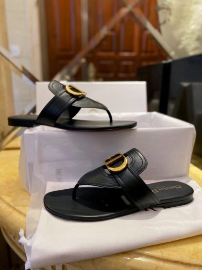 Replica Dior Flip Flops Black Calf Skin Slides For Women 2024 #3320 - Image 27