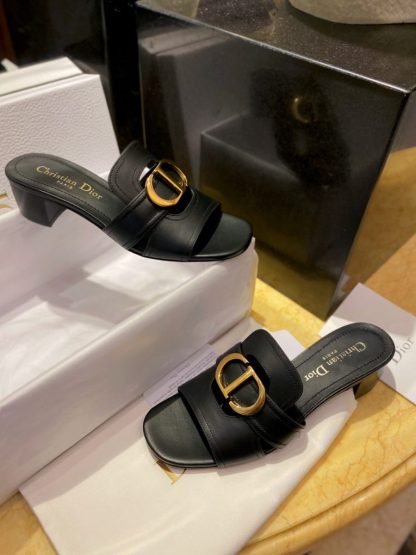 Replica Dior 30 Montaigne Heeled Slide Black Calfskin For Women 2024 #3323 - Image 8