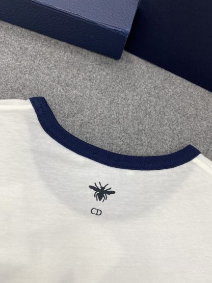 Replica Dior Dioriviera T-Shirt for Women Ecru and Navy Blue Cotton Jersey #3296 - Image 6