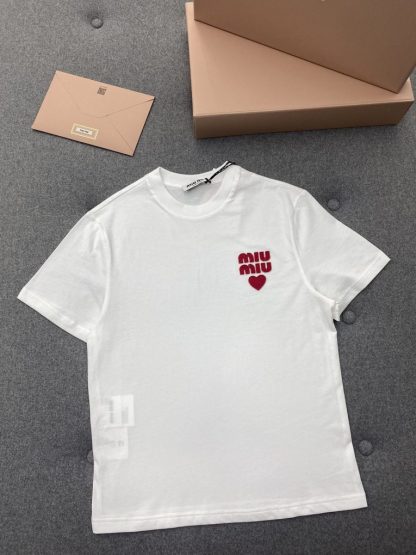 Replica Miu Miu Cotton jersey T-shirt Women white 2024 #3309 - Image 16