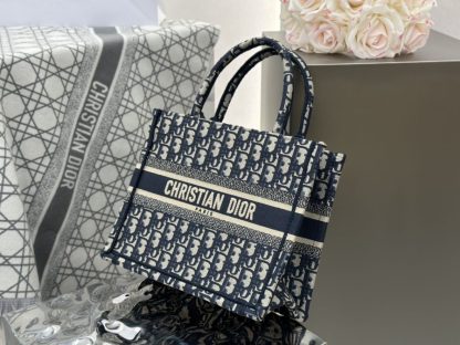 Replica Small Dior Book Tote Ecru and Blue Dior Oblique Embroidery #3275 - Image 4