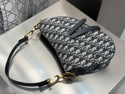 Replica Dior Saddle Bag with Strap Blue Dior Oblique Jacquard #3255 - Image 2