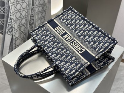 Replica Dior Medium Dior Book Tote Ecru and Blue Dior Oblique Embroidery #3264 - Image 8