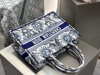 Replica Medium Dior Book Tote White and Navy Blue Toile de Jouy Soleil Embroidery #3274 - Image 7