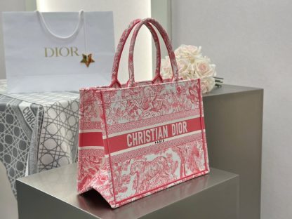 Replica Medium Dioriviera Dior Book Tote Candy Pink Toile de Jouy Embroidery #3269 - Image 9