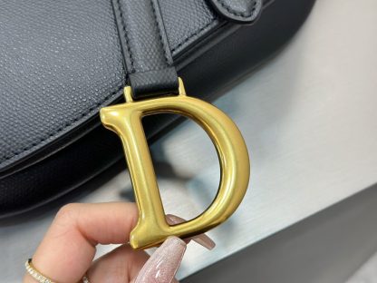 Replica Saddle Bag with Strap Black Grained Calfskin #3258 - Image 9