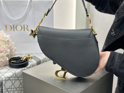 Replica Saddle Bag with Strap Black Grained Calfskin #3258 - Image 14
