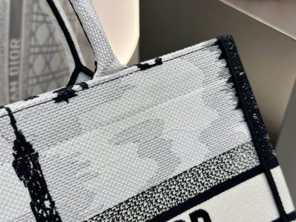 Replica Medium Dior Book Tote White and Black Paris Embroidery #3267 - Image 2