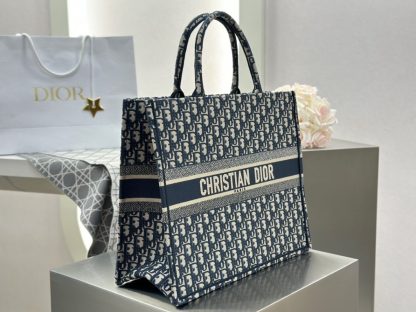 Replica Large Dior Book Tote Ecru and Blue Dior Oblique Embroidery #3268 - Image 5