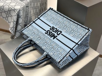 Replica Dior Medium Dior Book Tote Pale Blue and Black Miss Dior Allover Embroidery #3262 - Image 5