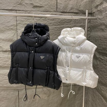 Replica PRADA Re-Nylon convertible cropped down jacket Black #3400 - Image 8