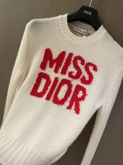 Replica Dior Ecru Cashmere and Silk Knit with Red Miss Dior Graffiti Motif Sweater #3415 - Image 6