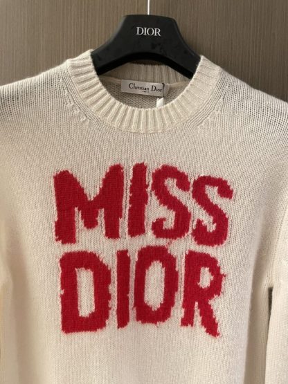 Replica Dior Ecru Cashmere and Silk Knit with Red Miss Dior Graffiti Motif Sweater #3415 - Image 8