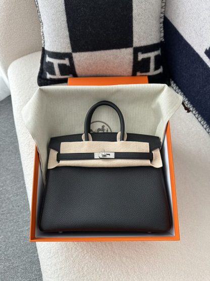 Replica Hermes Birkin 25cm CK89 Noir Handmade Hand Stitching Togo Sliver #3526 - Image 7