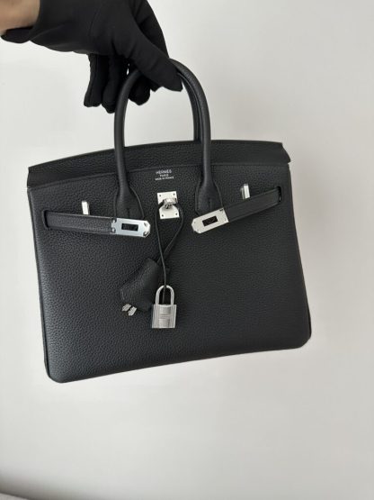 Replica Hermes Birkin 25cm CK89 Noir Handmade Hand Stitching Togo Sliver #3526 - Image 9