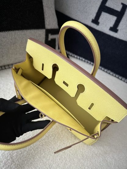 Replica Hermes Birkin 25cm 1Z Jaune poussin Handmade Hand Stitching Epsom Gold #3519 - Image 5