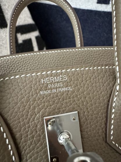 Replica Hermes Birkin 25cm cK18 Etoupe grey Handmade Hand Stitching Epsom Sliver #3514 - Image 3