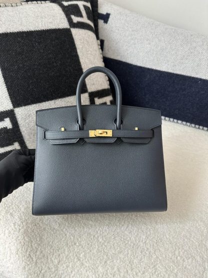 Replica Hermes Birkin 25cm 2Z Blue Niut Handmade Hand Stitching Epsom Gold #3513 - Image 11