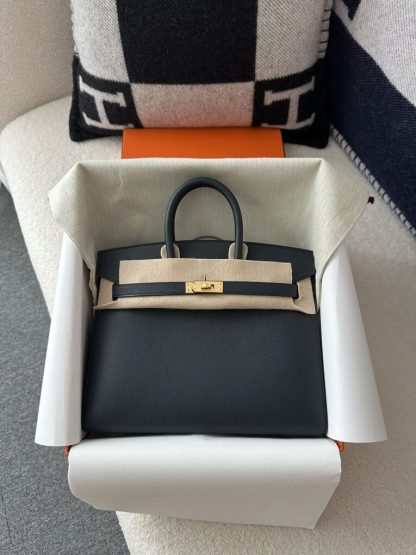 Replica Hermes Birkin 25cm 2Z Blue Niut Handmade Hand Stitching Epsom Gold #3513 - Image 3