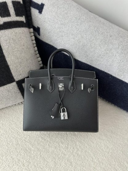 Replica Hermes Birkin 25cm CK89 Noir Handmade Hand Stitching Epsom Sliver #3512 - Image 8