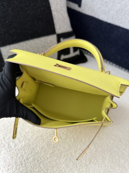 Replica Hermes Kelly 25 9R Lime Handmade Epsom Gold #3545 - Image 4