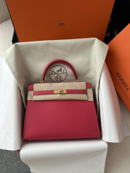 Replica Hermes Kelly 25 Rose extreme Handmade Epsom Gold #3542 - Image 17