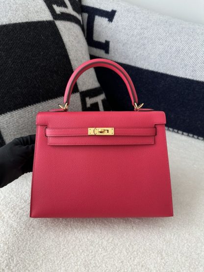 Replica Hermes Kelly 25 Rose extreme Handmade Epsom Gold #3542 - Image 12