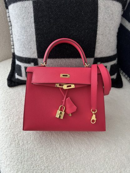 Replica Hermes Kelly 25 Rose extreme Handmade Epsom Gold #3542 - Image 5