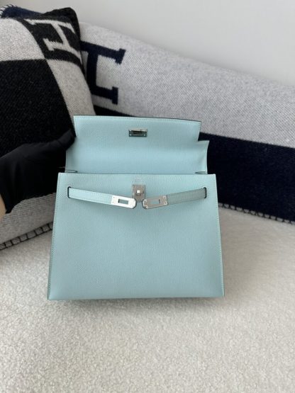 Replica Hermes Kelly 25 U2 Bleu Zephyr Handmade Epsom Sliver #3541 - Image 6