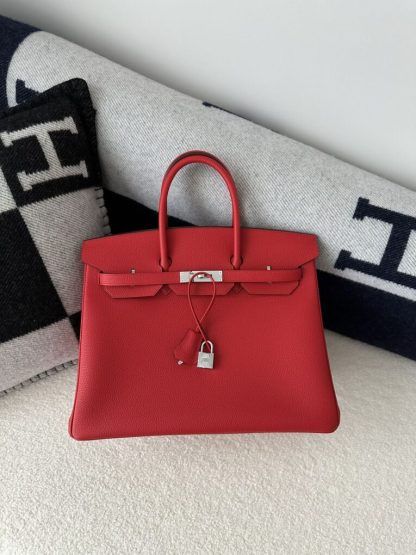 Replica Hermes Birkin 35 Q5 Rouge casaque Handmade Togo Sliver #3534 - Image 13