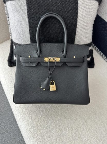 Replica Hermes Birkin 25cm CC89 Noir Handmade Hand Stitching Togo Gold Hardware #3507 - Image 14