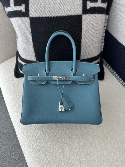 Replica Hermes Birkin D2 New Blue jean Handmade Hand Stitching togo Sliver #3531 - Image 13
