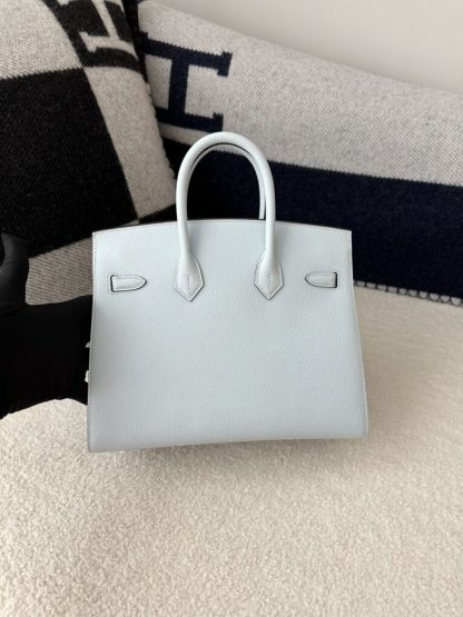 Replica Hermes Birkin 25cm T0 Blue brume Handmade Hand Stitching Epsom Leather Sliver Hardware #3502 - Image 6