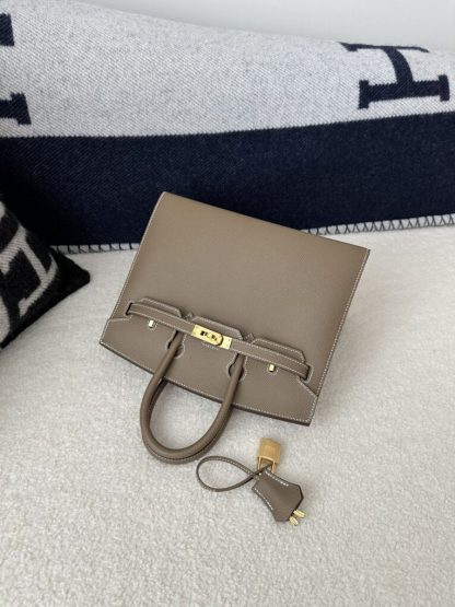 Replica Hermes Birkin 25cm CC18 Etoupe grey Handmade Hand Stitching Epsom Leather Gold Hardware #3500 - Image 12