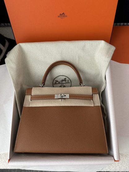 Replica Hermes Kelly 25 CK37 Gold Handmade Epsom Sliver #3537 - Image 15