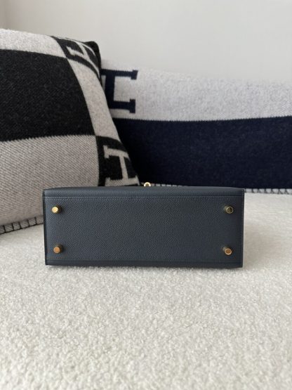Replica Hermes Kelly 25 2Z Blue Niut Handmade Epsom Gold #3536 - Image 8