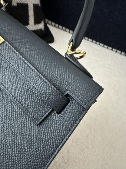 Replica Hermes Kelly 25 2Z Blue Niut Handmade Epsom Gold #3536 - Image 10
