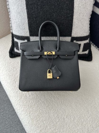 Replica Hermes Birkin 25cm CC89 Noir Handmade Hand Stitching chevre Leather Gold Hardware #3499 - Image 13