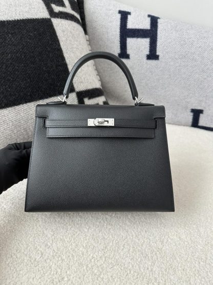 Replica Hermes Kelly 25 CK89 Noir Handmade Epsom Sliver #3535 - Image 10