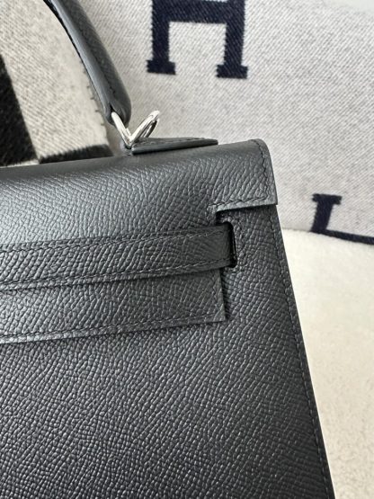 Replica Hermes Kelly 25 CK89 Noir Handmade Epsom Sliver #3535 - Image 13