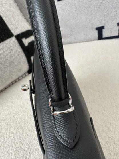 Replica Hermes Kelly 25 CK89 Noir Handmade Epsom Sliver #3535 - Image 8