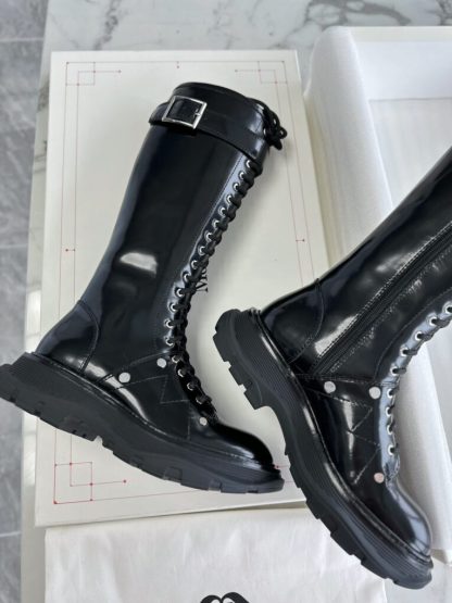 Replica Alexander Mcqueen Women's Tread Slick Knee-high Boot in Black/silver #3717 - Image 4
