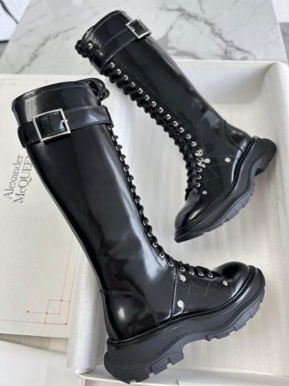 Replica Alexander Mcqueen Women's Tread Slick Knee-high Boot in Black/silver #3717 - Image 3