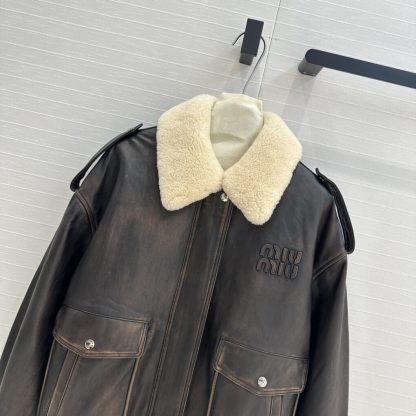 Replica Miu Miu Nappa leather bomber jacket Fur Jacket #3705 - Image 6