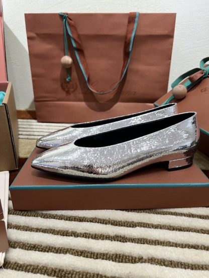Loro Piana 2024 Rebecca Ballerinas Calfskin Women's Loafer Sliver Highend Quality #3623 - Image 4