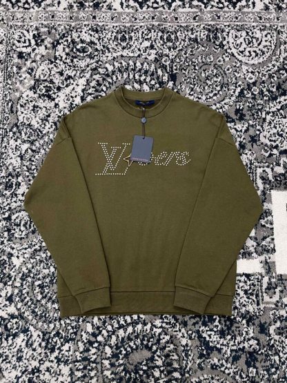 Replica Louis Vuitton Men's Cotton Signature Crewneck Olive 1AFJHB #3607 - Image 6