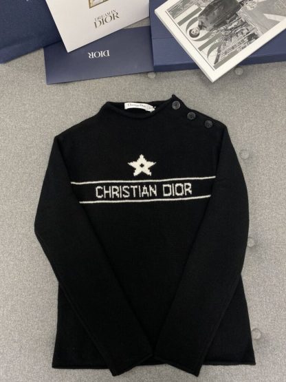 Replica Dior Black Cashmere Knit Sweater with Buttons For Women #3601 - Image 8