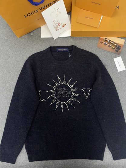 Replica Louis Vuitton Men's Embellished Long-Sleeved Merino Wool Crewneck Sweater #3735 - Image 4