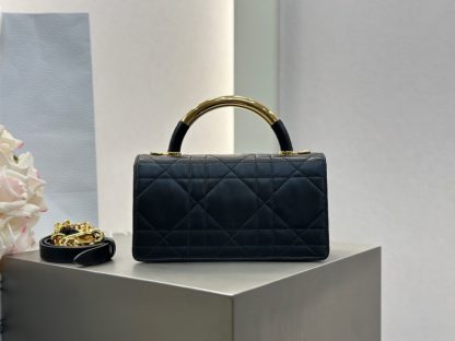 Replica Mini Dior Ange Bag Latte Macrocannage Lambskin Black #3618 - Image 2