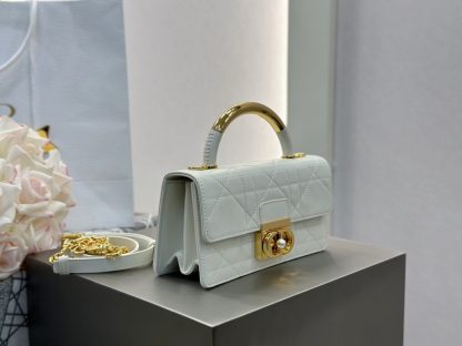 Replica Mini Dior Ange Bag Latte Macrocannage Lambskin White #3617 - Image 8